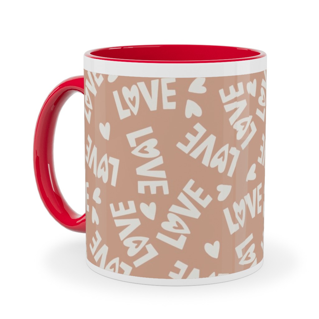 Retro Love - Muted Pink Ceramic Mug, Red, , 11oz, Pink, Bright Pink