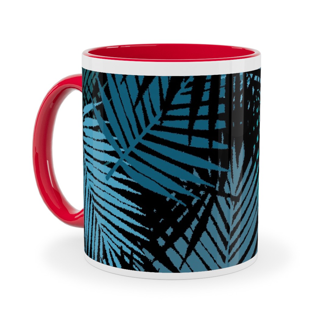 Tropical Leaves - Blue and Green Ceramic Mug, Red, , 11oz, Blue, True Blue