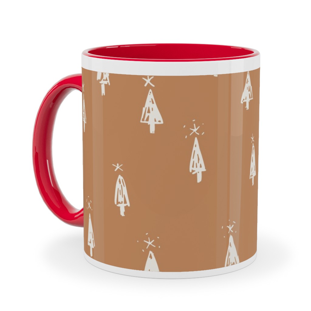 Christmas Trees on Pine Needle Ceramic Mug, Red,  , 11oz, Orange