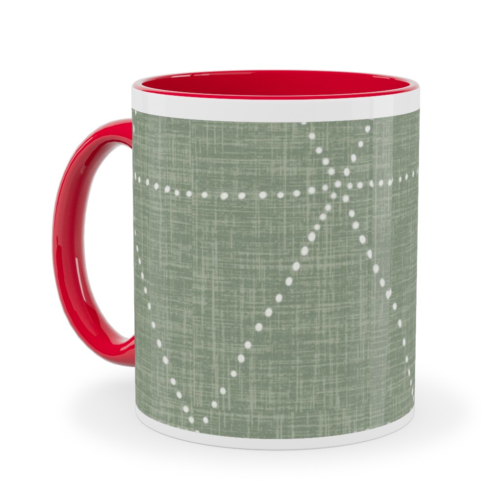 Boho Triangles - Sage Ceramic Mug, Red, , 11oz, Green, Classic Green