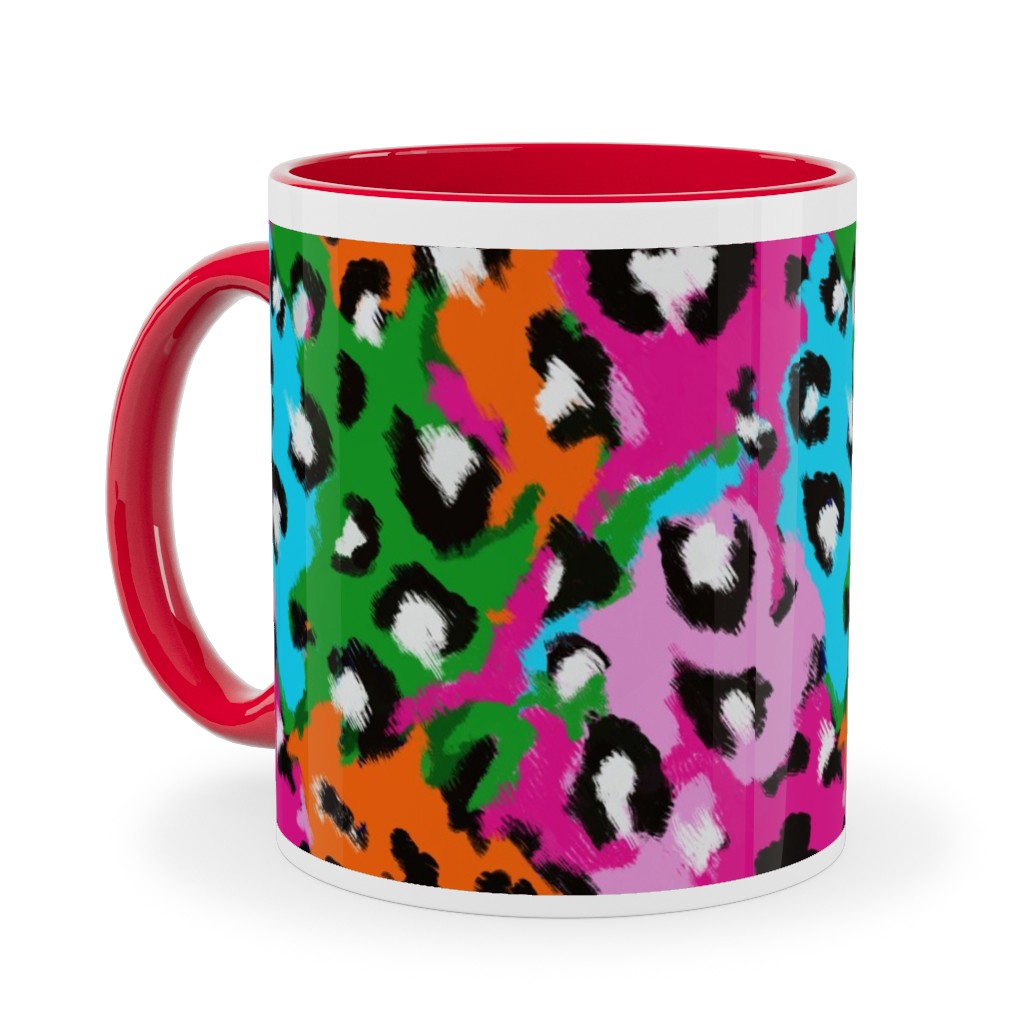 Leopard Print - Multi Ceramic Mug, Red,  , 11oz, Multicolor