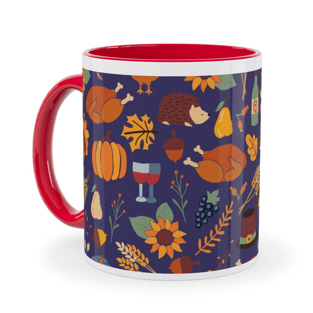 Thanksgiving Table Ceramic Mug, Red,  , 11oz, Multicolor