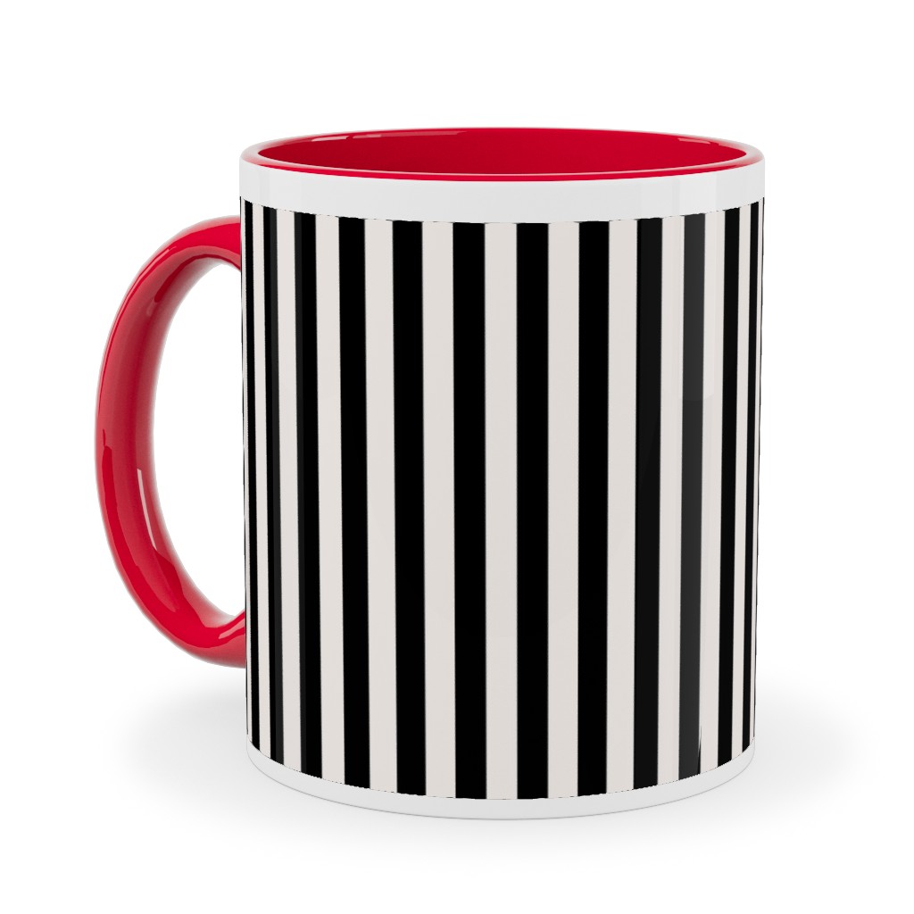 Basic Stripe - Black and Cream Ceramic Mug, Red, , 11oz, Black, Black