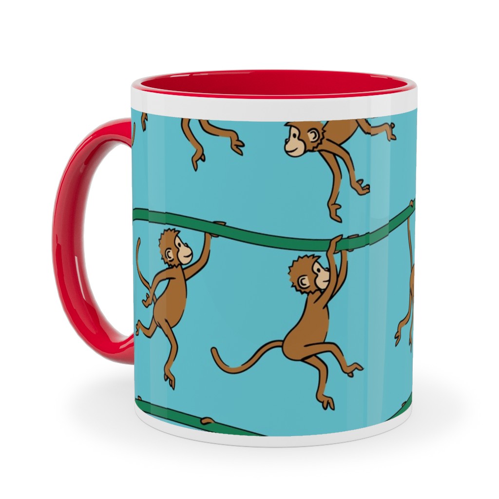 Swinging Monkeys Ceramic Mug, Red, , 11oz, Blue, Malachite