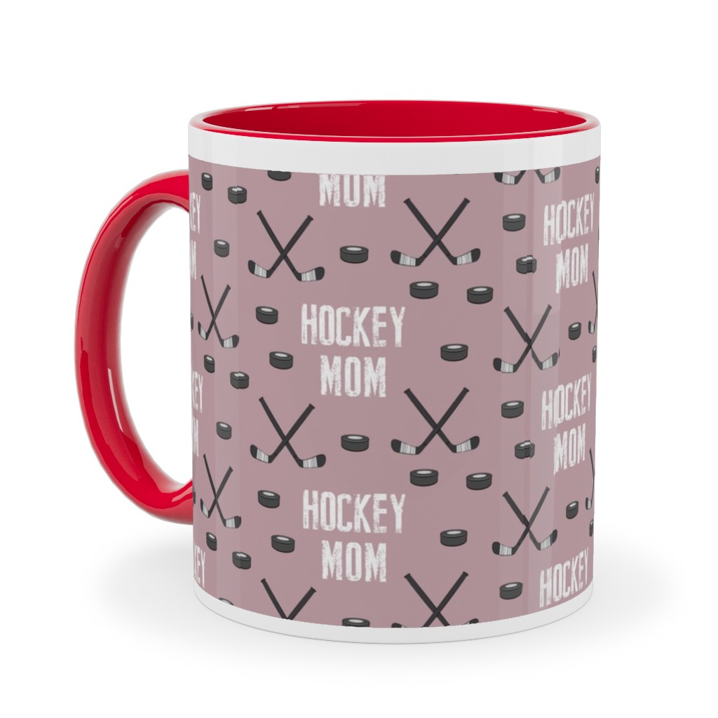 Hockey Mom - Mauve Ceramic Mug, Red, , 11oz, Pink, Bright Pink
