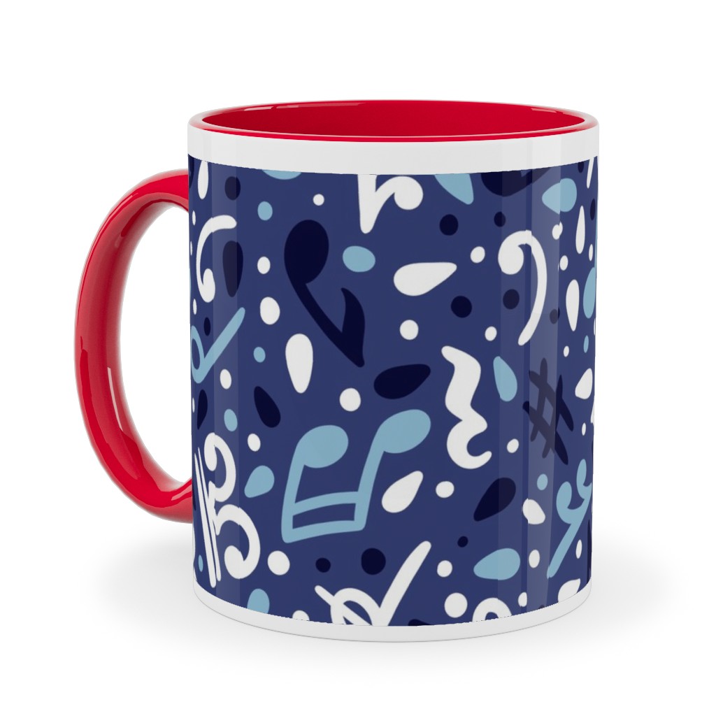 Music Notes and the Blues Ceramic Mug, Red,  , 11oz, Blue