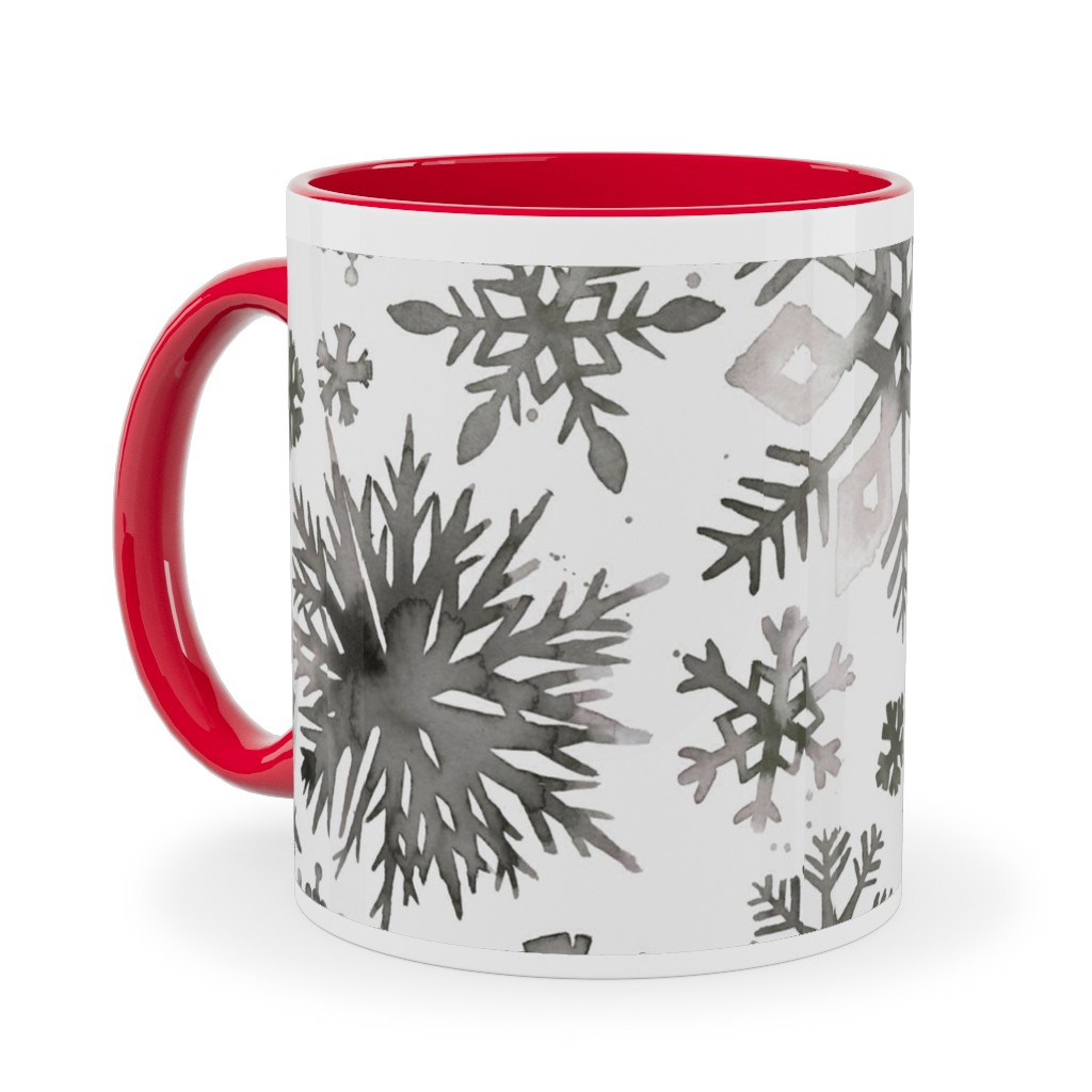 Winter Snowflakes - Gray Ceramic Mug, Red,  , 11oz, Gray