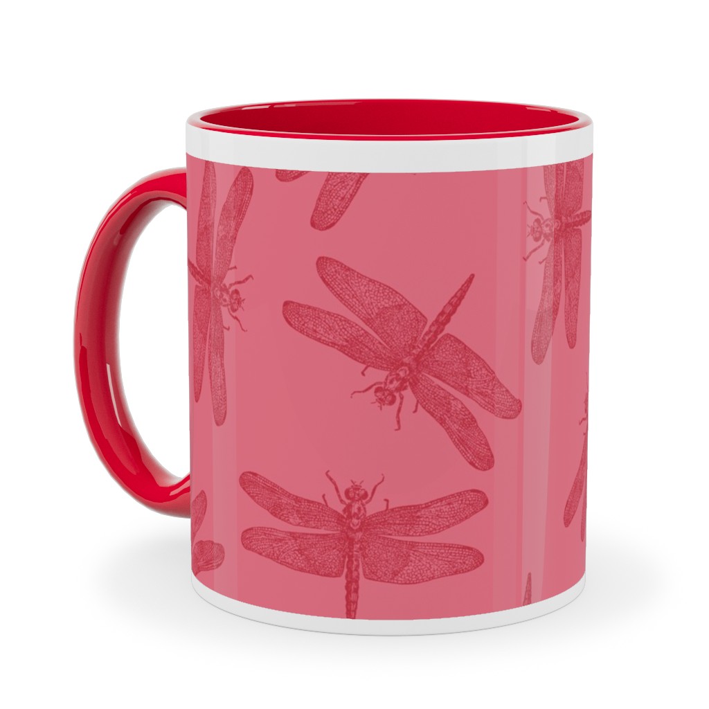 Vintage Dragonfly - Pink Ceramic Mug, Red, , 11oz, Pink, Bright Pink