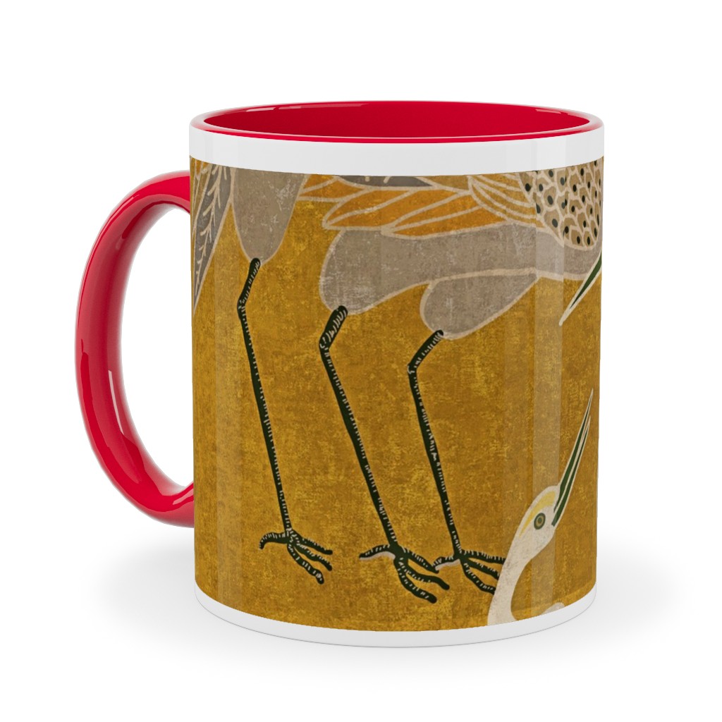 Deco Cranes - Golden Hour Ceramic Mug, Red,  , 11oz, Yellow