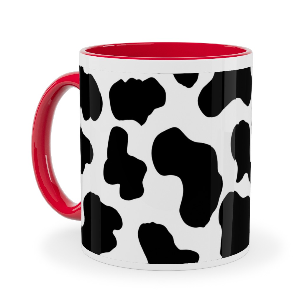 Cow Print - Black and White Ceramic Mug, Red, , 11oz, Black, Black