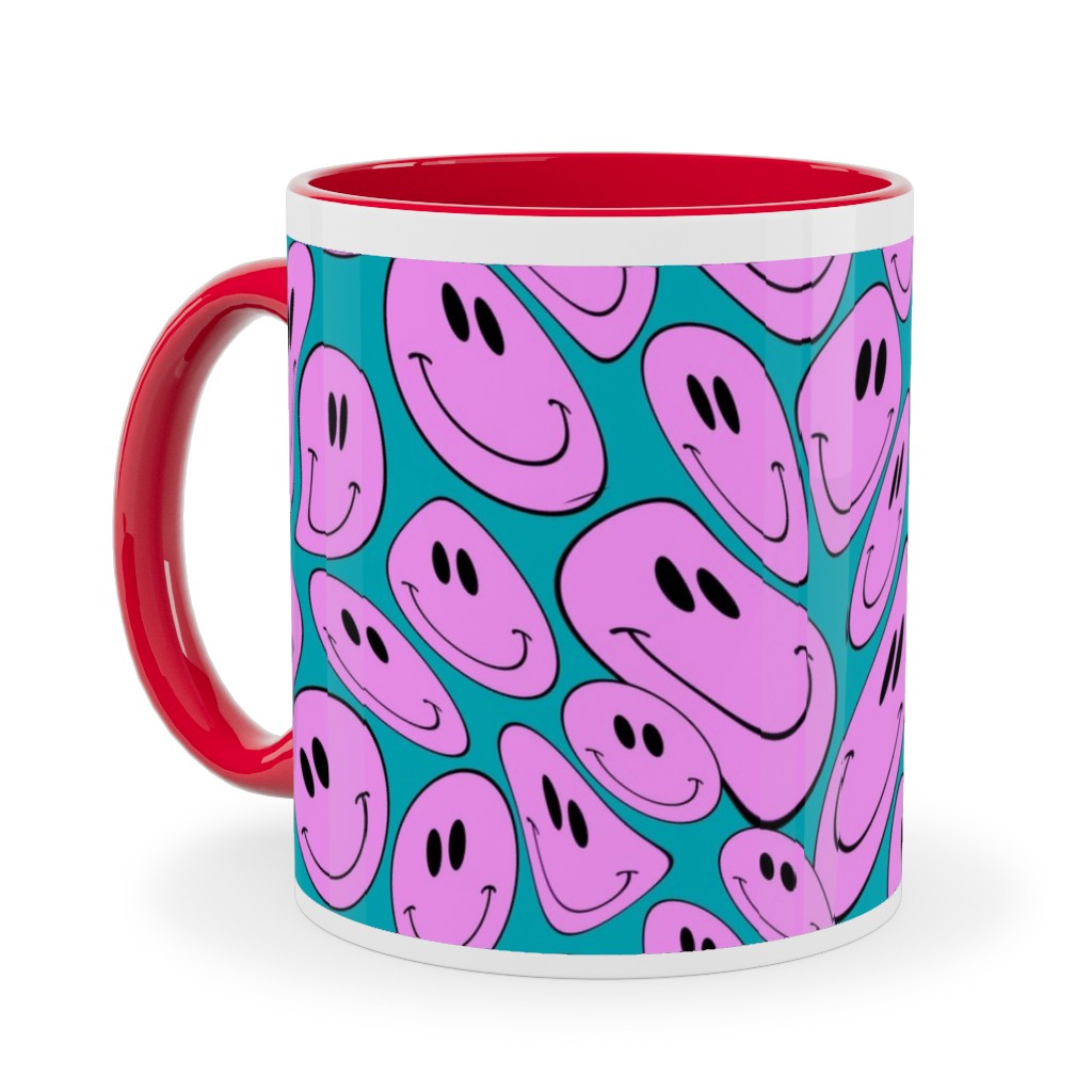 Retro Smiley Face - Blue and Purple Ceramic Mug, Red, , 11oz, Purple, Purple