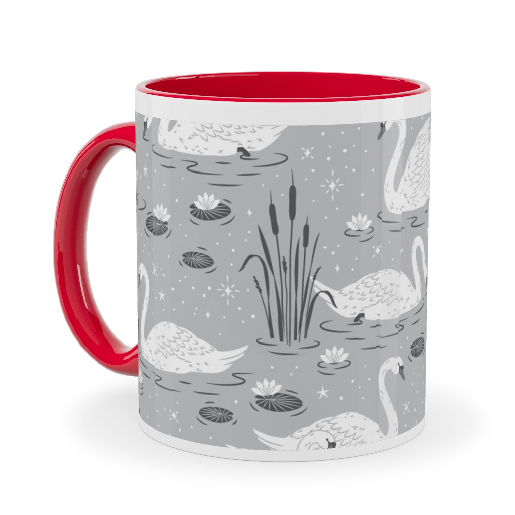 Summer Swans Ceramic Mug, Red,  , 11oz, Gray
