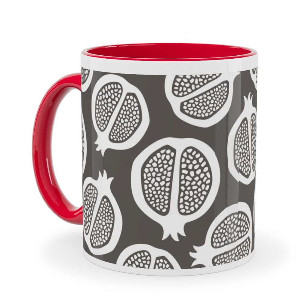 Pomegranate - Black & White Ceramic Mug, Red, , 11oz, Gray, Gray