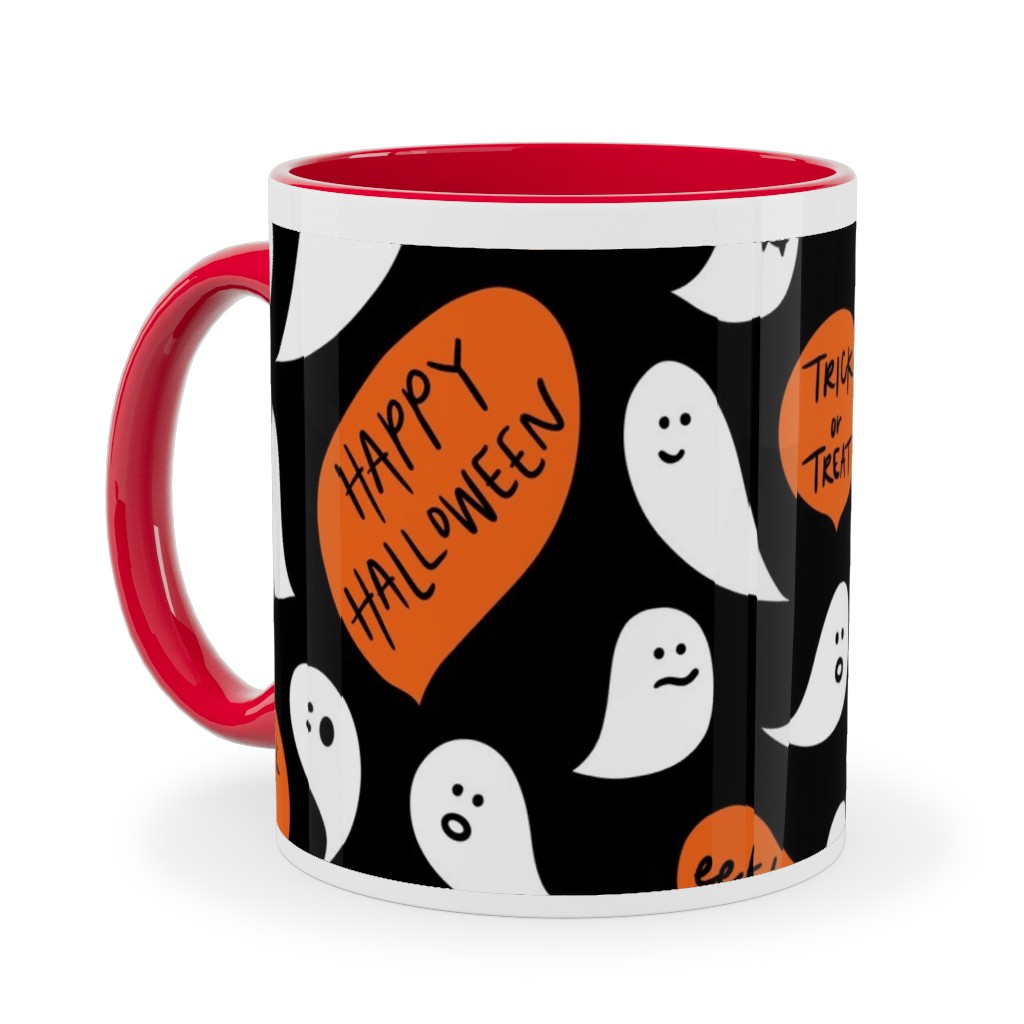 Halloween Ghosts Happy Halloween Ceramic Mug, Red, , 11oz, Black, Black