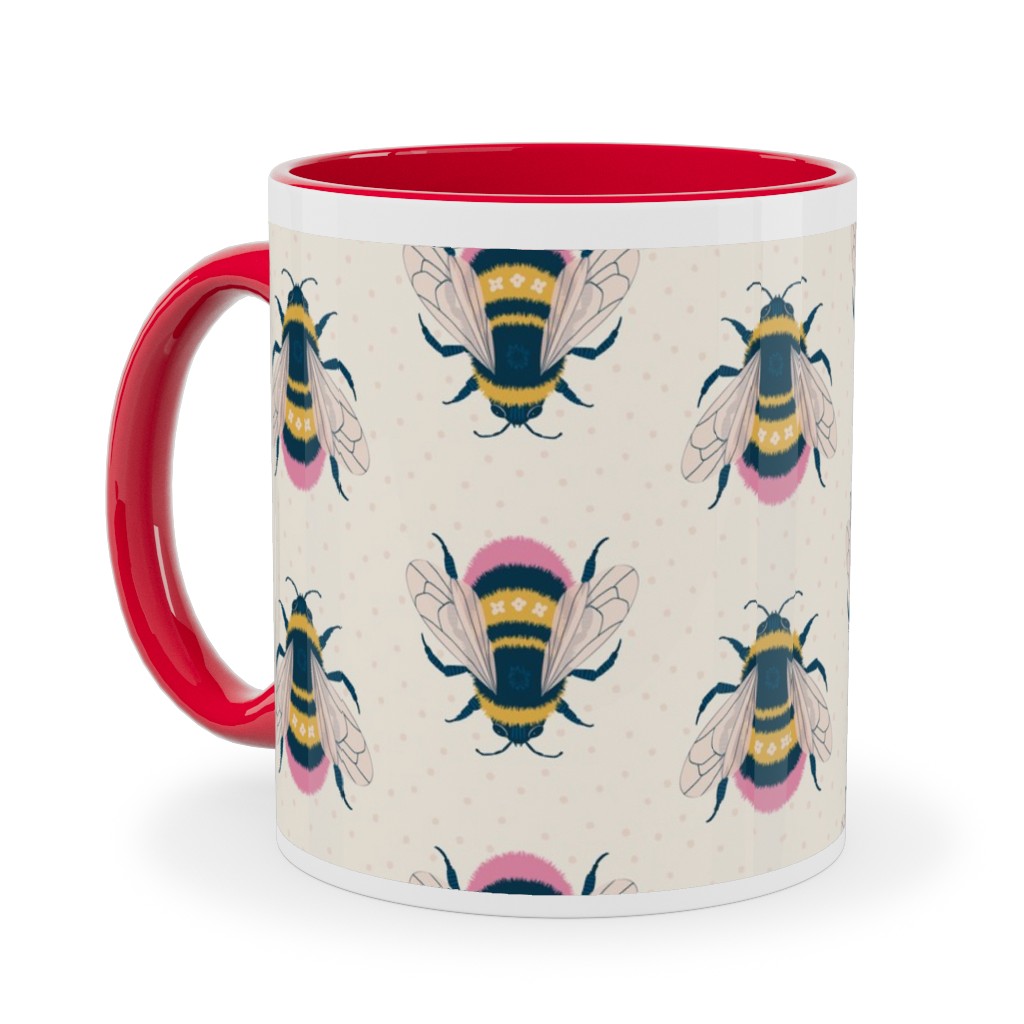 Bumblebee - Pink on Cream Ceramic Mug, Red,  , 11oz, Beige