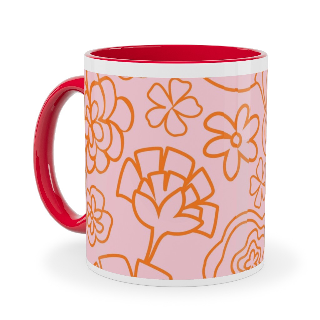 Flower Confetti - Pink Ceramic Mug, Red, , 11oz, Pink, Bright Pink