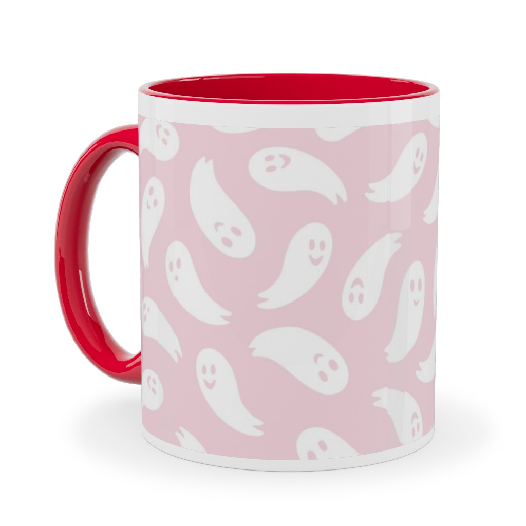 Happy Ghosts - Pink Ceramic Mug, Red, , 11oz, Pink, Bright Pink