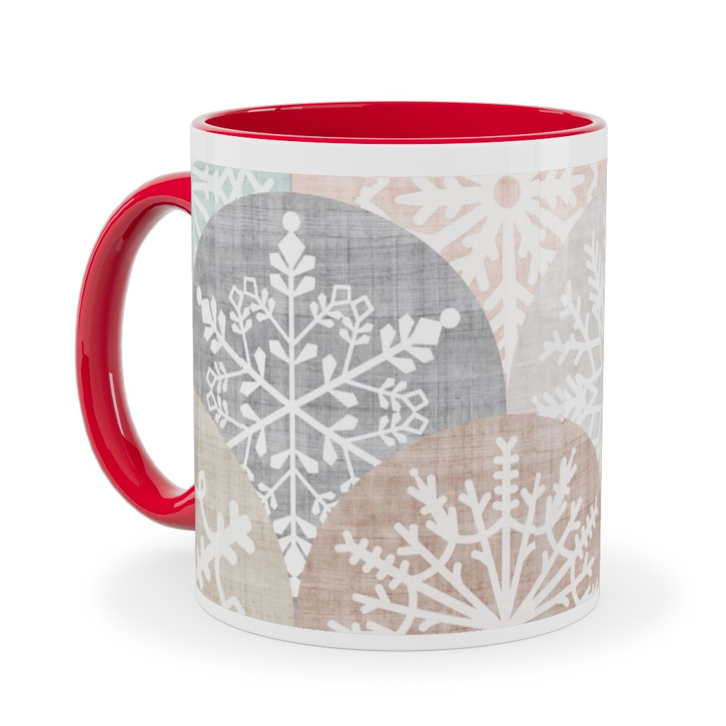 Winter Snowflake Scales - Neutral Ceramic Mug, Red, , 11oz, Beige, Pearl