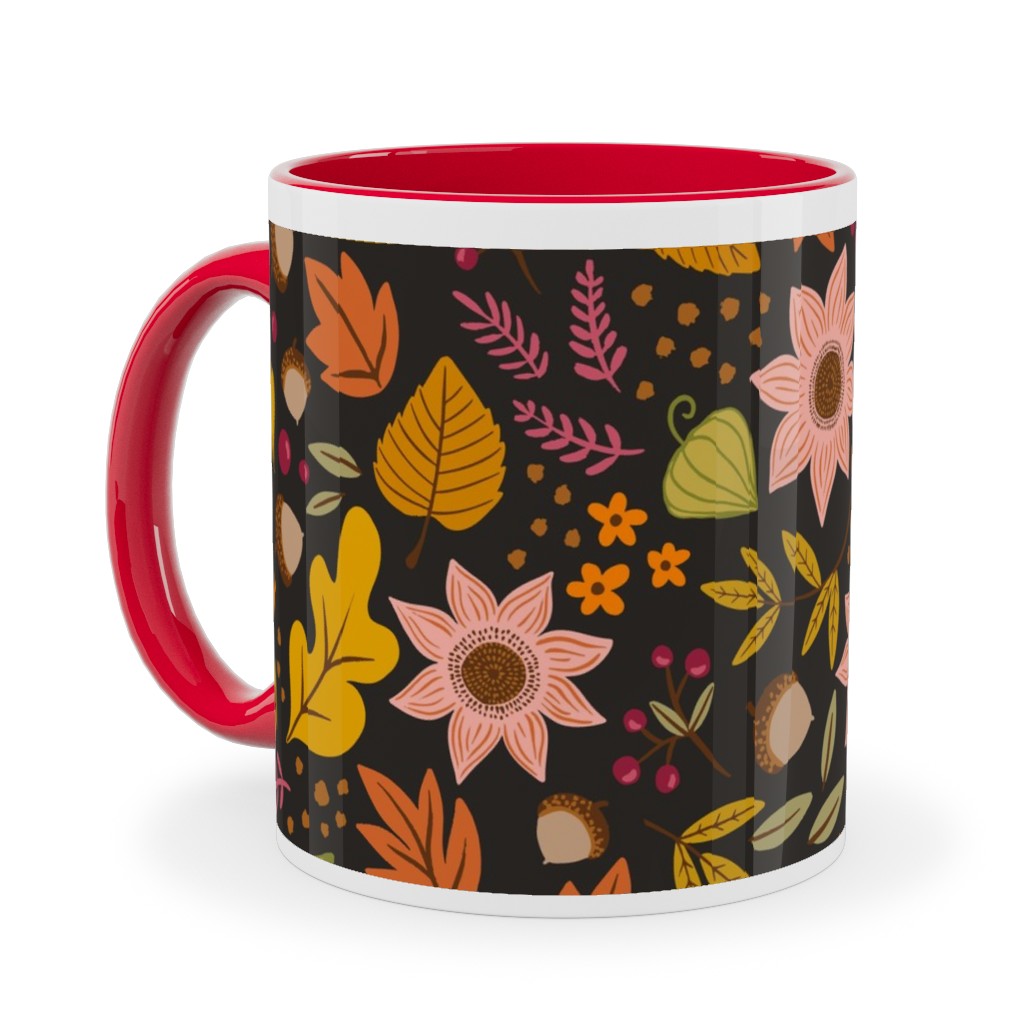 Autumn Floral - Dark Ceramic Mug, Red, , 11oz, Multicolor