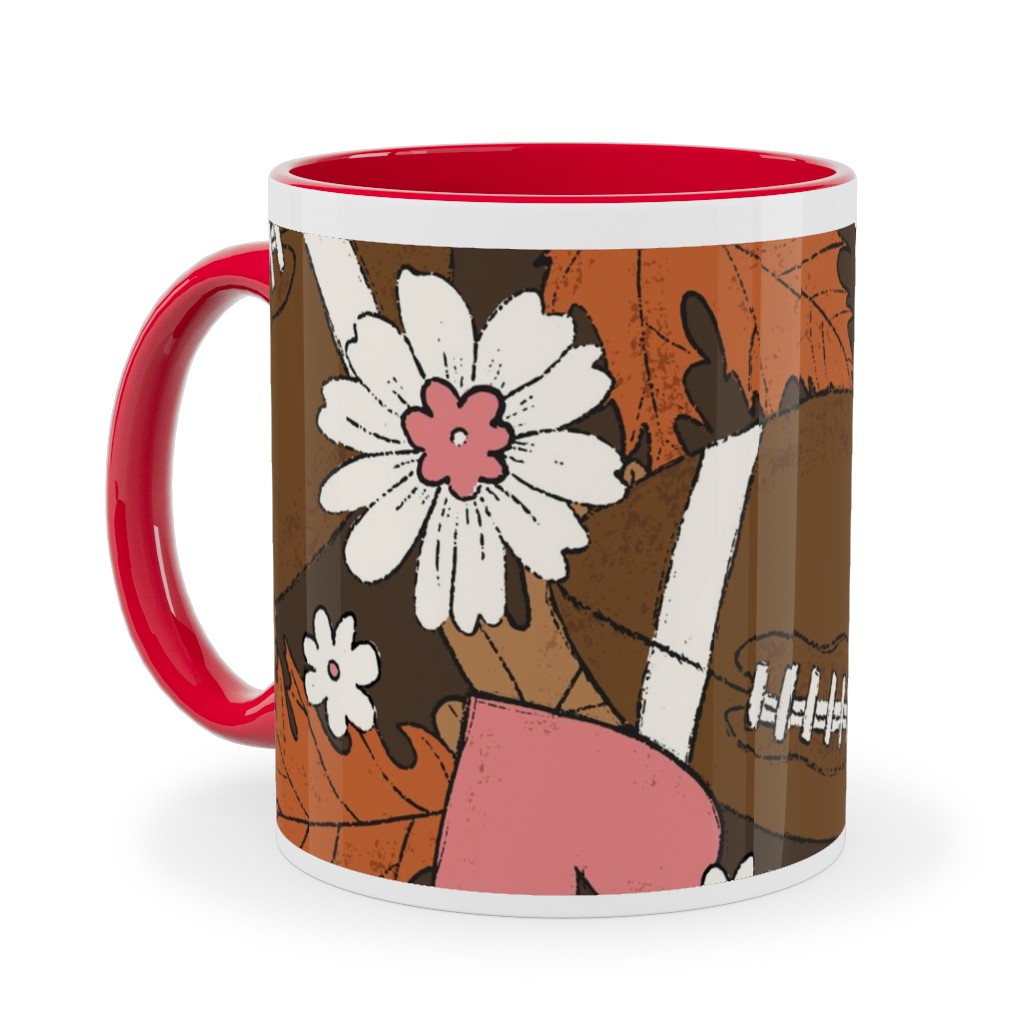 Football Fall and Florals Ceramic Mug, Red,  , 11oz, Brown