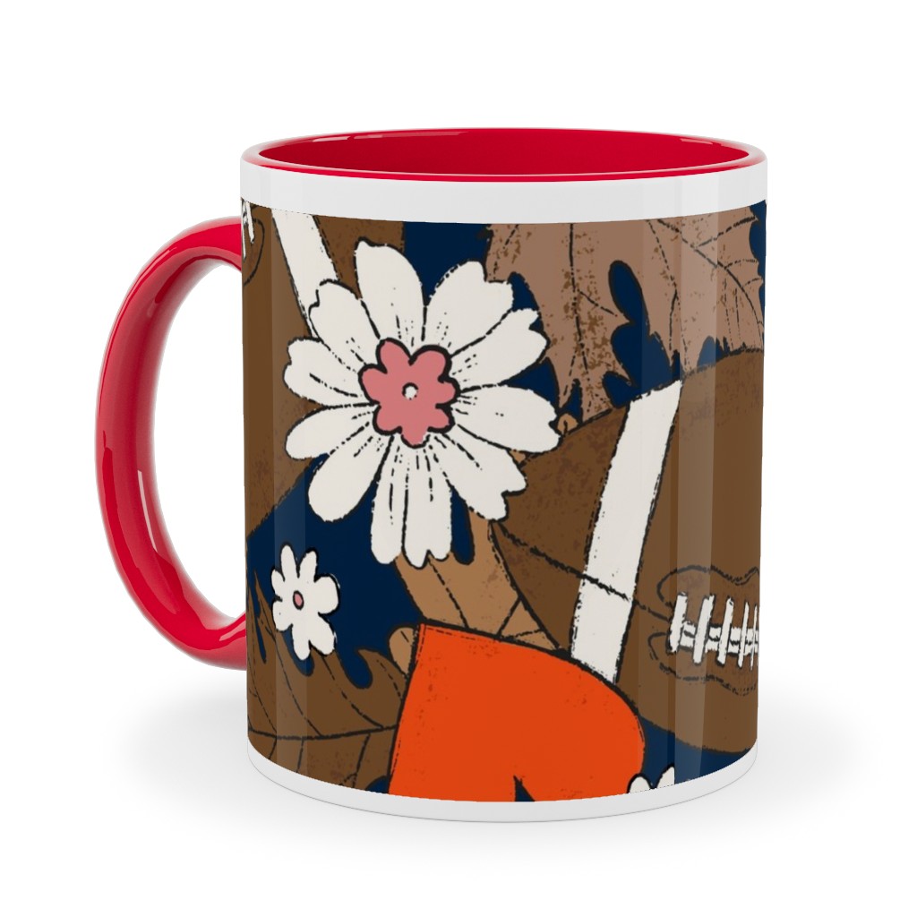 Football Fall and Florals Ceramic Mug, Red,  , 11oz, Black