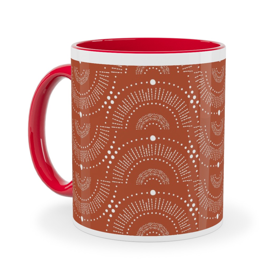Rise and Shine - Boho Geometric - Terra Cotta Ceramic Mug, Red, , 11oz, Orange, Orange