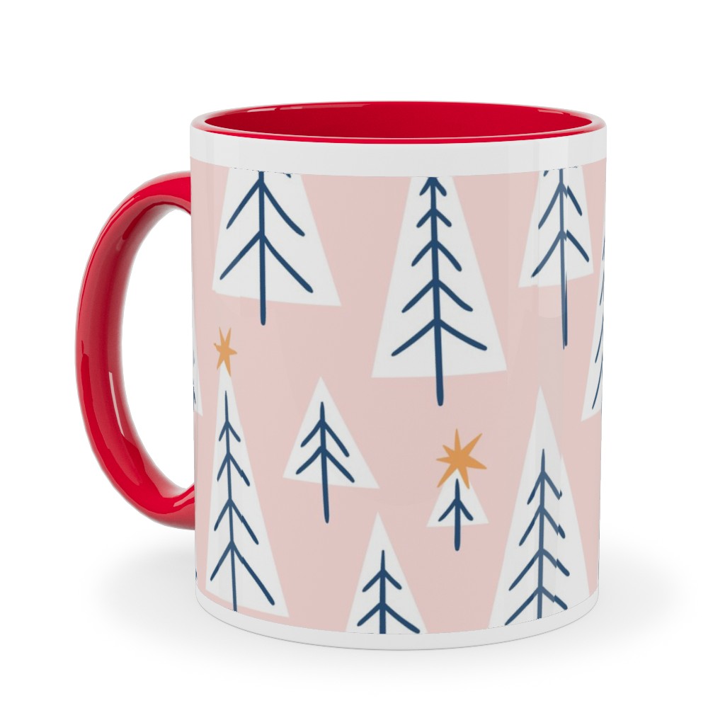 Christmas Forest on Pink Ceramic Mug, Red,  , 11oz, Pink