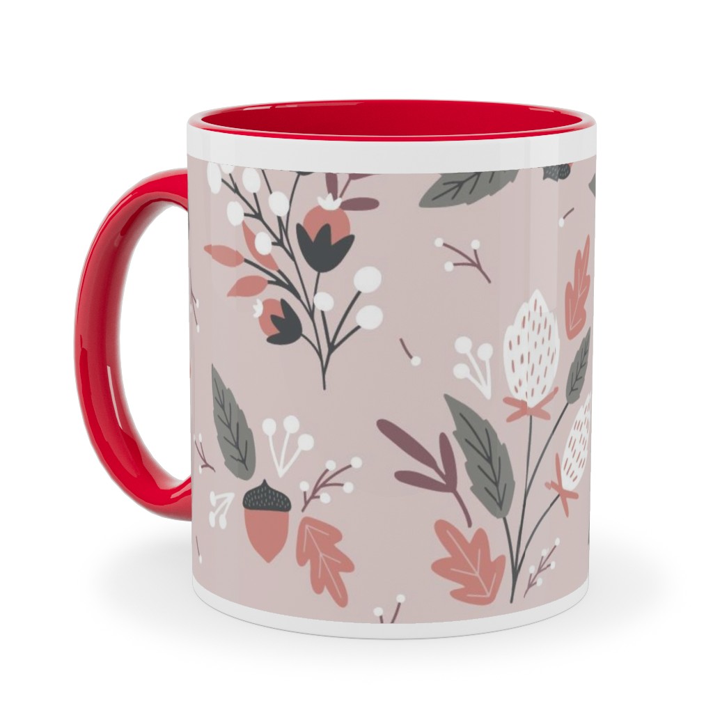 Fall Foliage - Pink Ceramic Mug, Red, , 11oz, Pink, Bright Pink