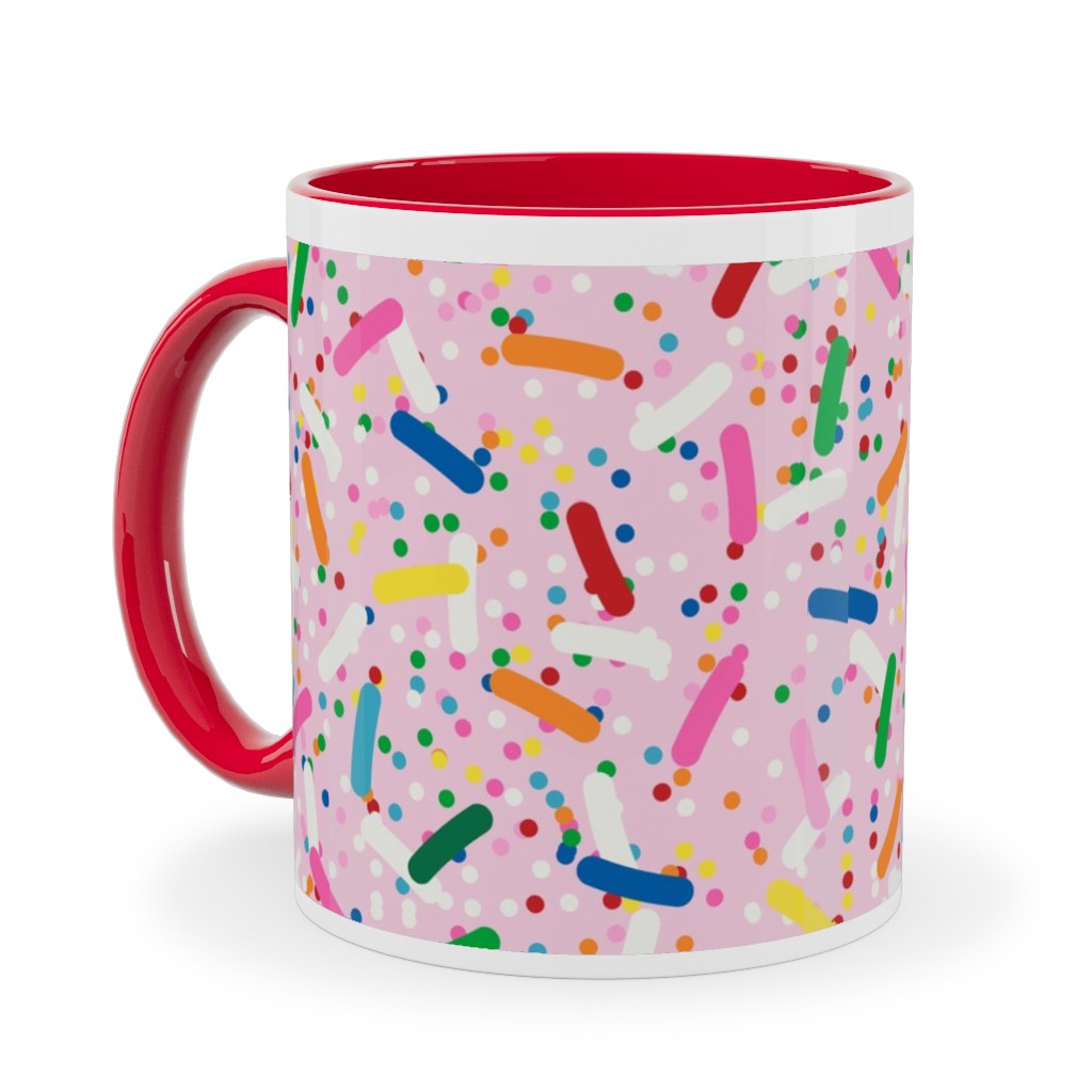 Rainbow Sprinkles Ceramic Mug, Red, , 11oz, Pink, Honeysuckle