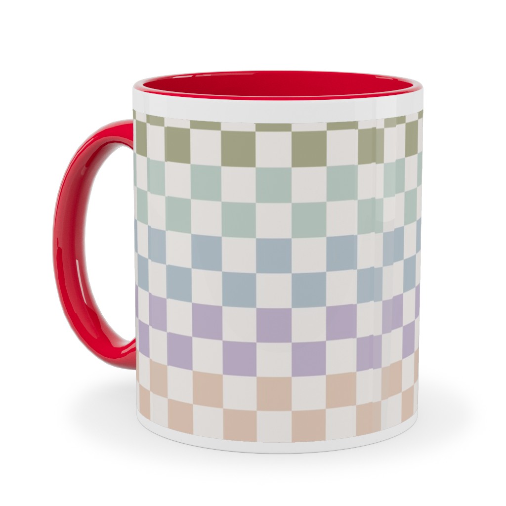 Boho Rainbow Checks Plaid - Multi Ceramic Mug, Red, , 11oz, Multicolor