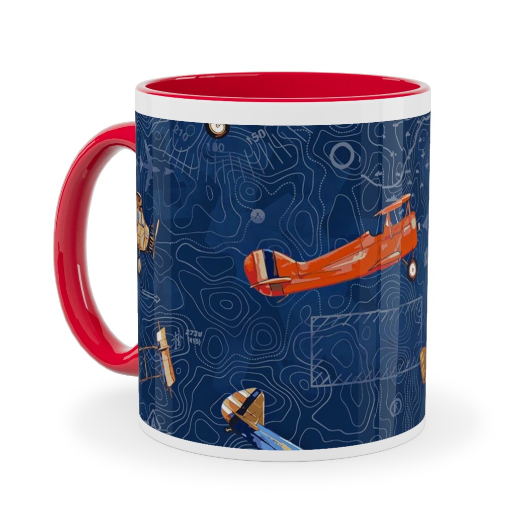 Vintage Airplanes - Blue Ceramic Mug, Red, , 11oz, Blue, True Blue
