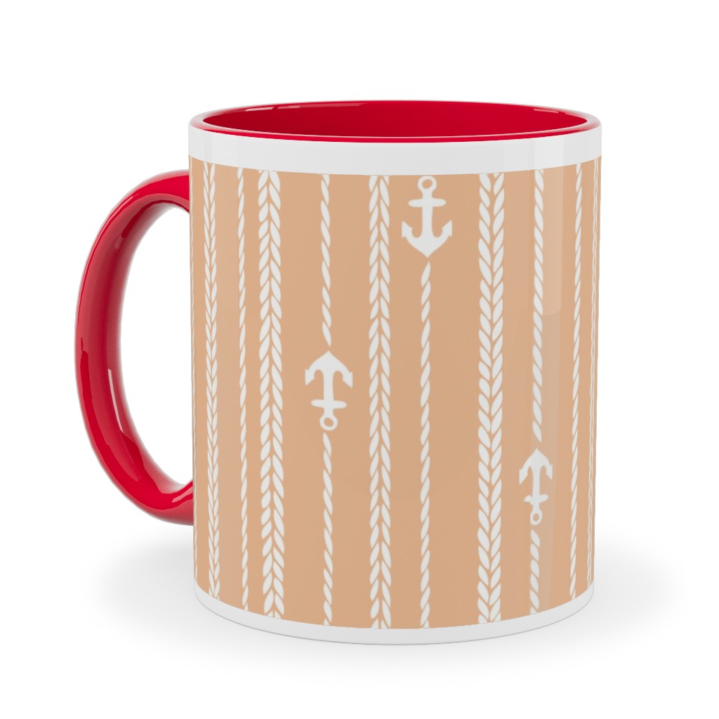 Ropes and Anchors - Orange and White Ceramic Mug, Red,  , 11oz, Orange