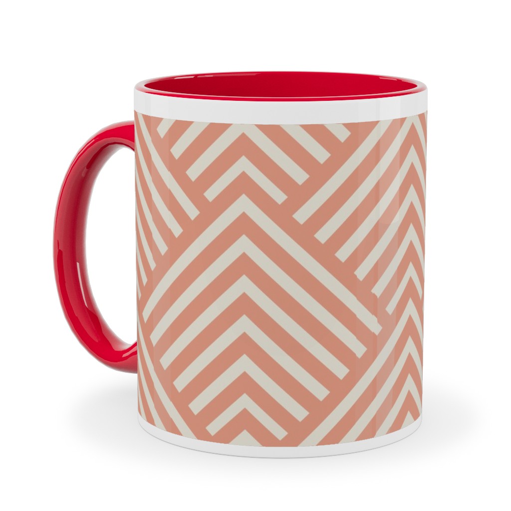 Mod Triangles - Blush Ceramic Mug, Red, , 11oz, Pink, Bright Pink