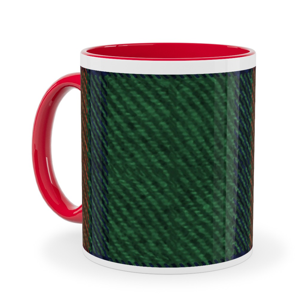 Holiday Tartan Ceramic Mug, Red, , 11oz, Green, Classic Green