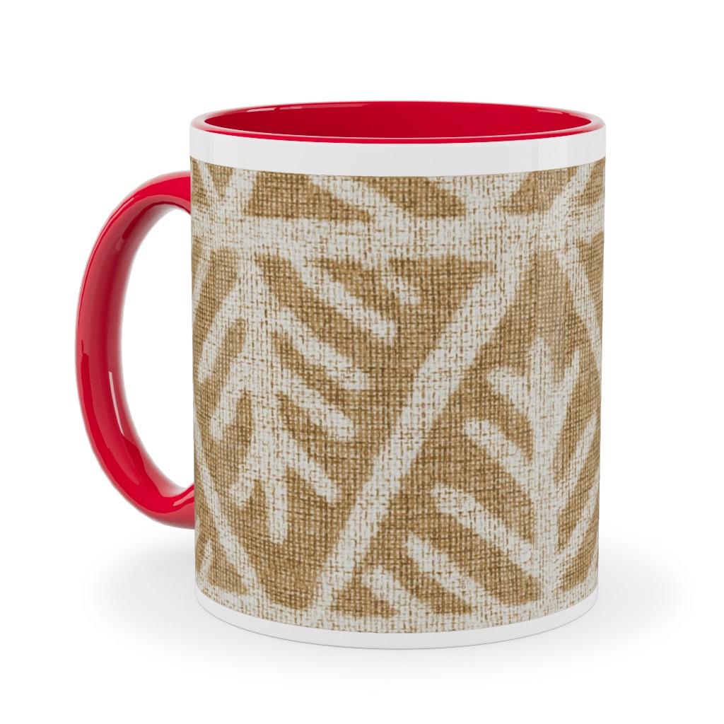 Textured Mudcloth Ceramic Mug, Red, , 11oz, Brown, Cafe