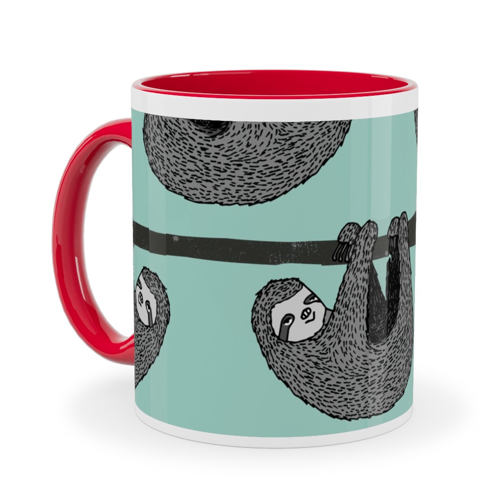 Sloth - Mint Ceramic Mug, Red,  , 11oz, Green