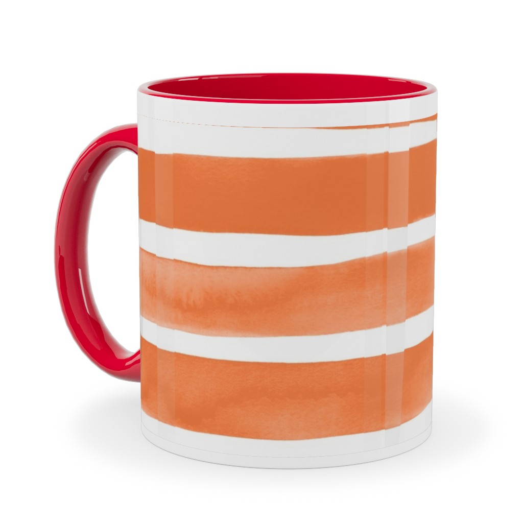 Imperfect Watercolor Stripes Ceramic Mug, Red, , 11oz, Orange, Peach