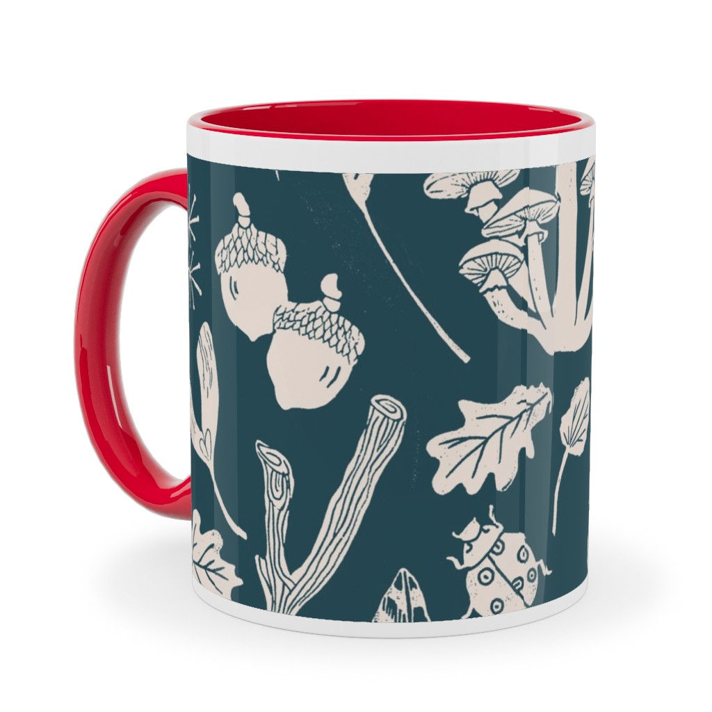 Nature Walk in Autumn - Blue and Cream Ceramic Mug, Red, , 11oz, Blue, True Blue