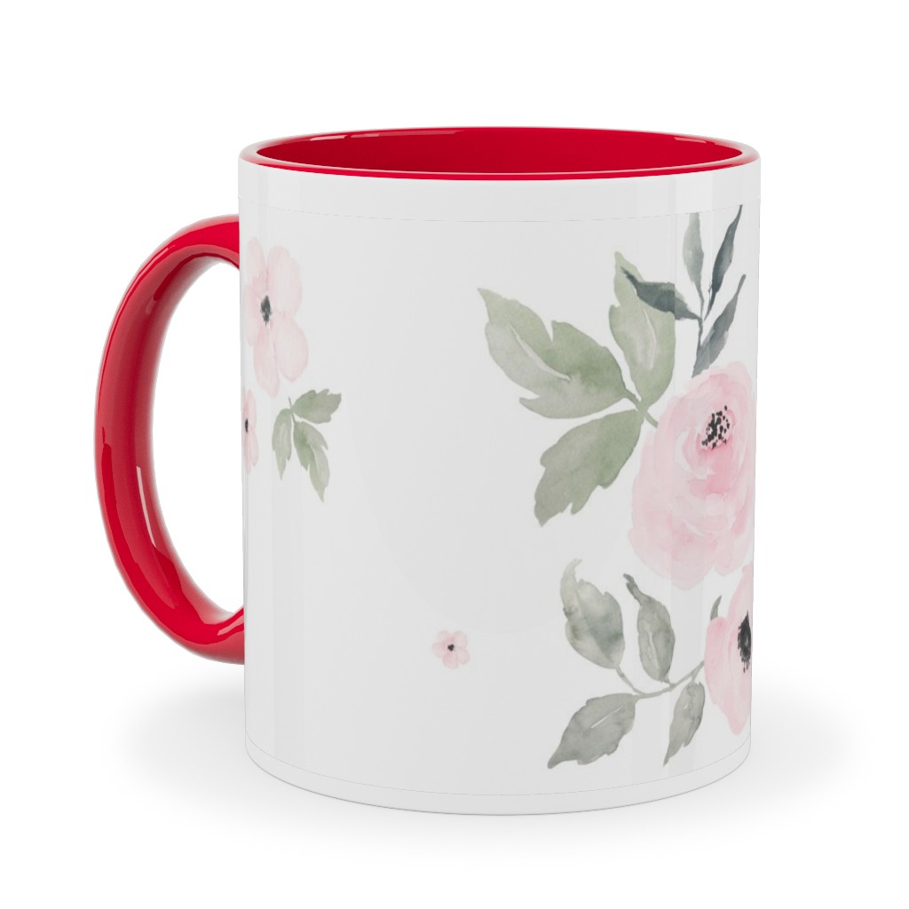 Sweet Blush Roses - Pink Ceramic Mug, Red, , 11oz, Pink, Bright Pink