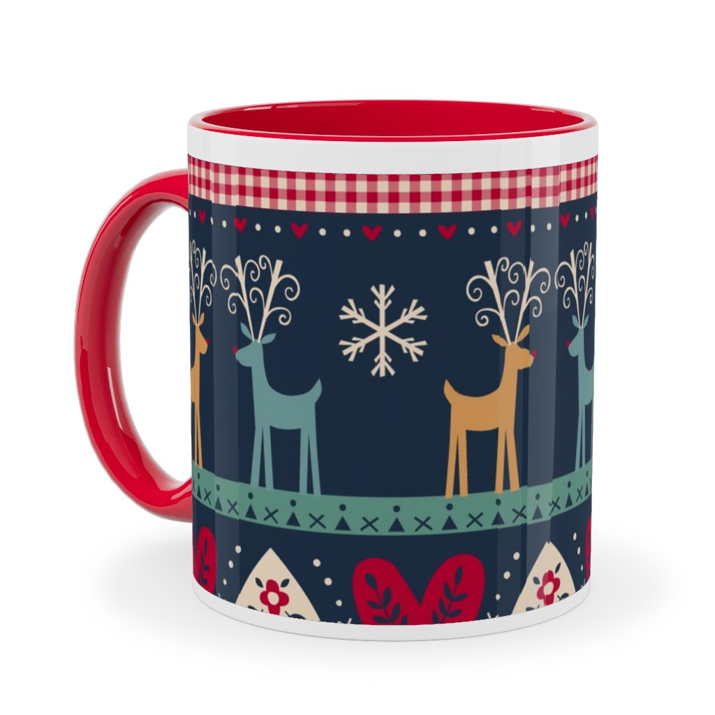 Vintage Nordic Christmas Ceramic Mug, Red, , 11oz, Multicolor, Seaweed