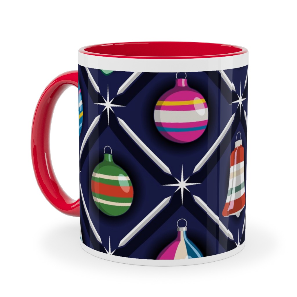 Shiny & Bright, Vintage Glass Ornaments - Multi Ceramic Mug, Red, , 11oz, Multicolor