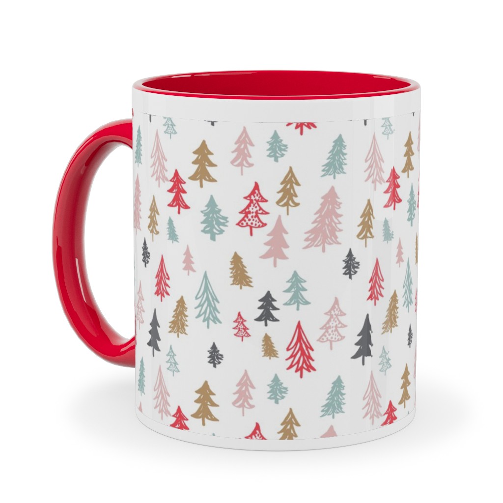 Forest Sketch - Red and Pink Ceramic Mug, Red,  , 11oz, Red