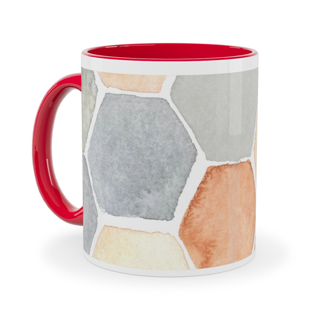 Hexagon - Warm Ceramic Mug, Red,  , 11oz, Multicolor