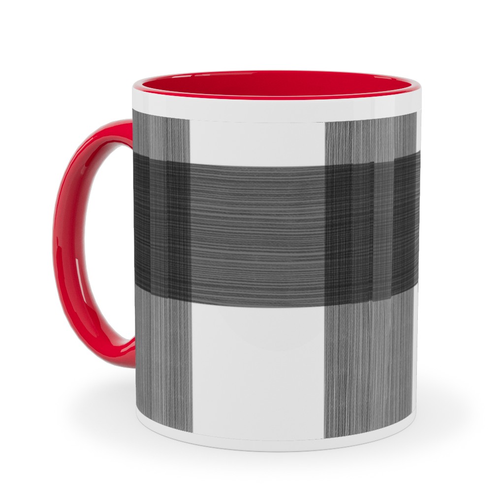 Cross Hatch Plaid Ceramic Mug, Red,  , 11oz, Black