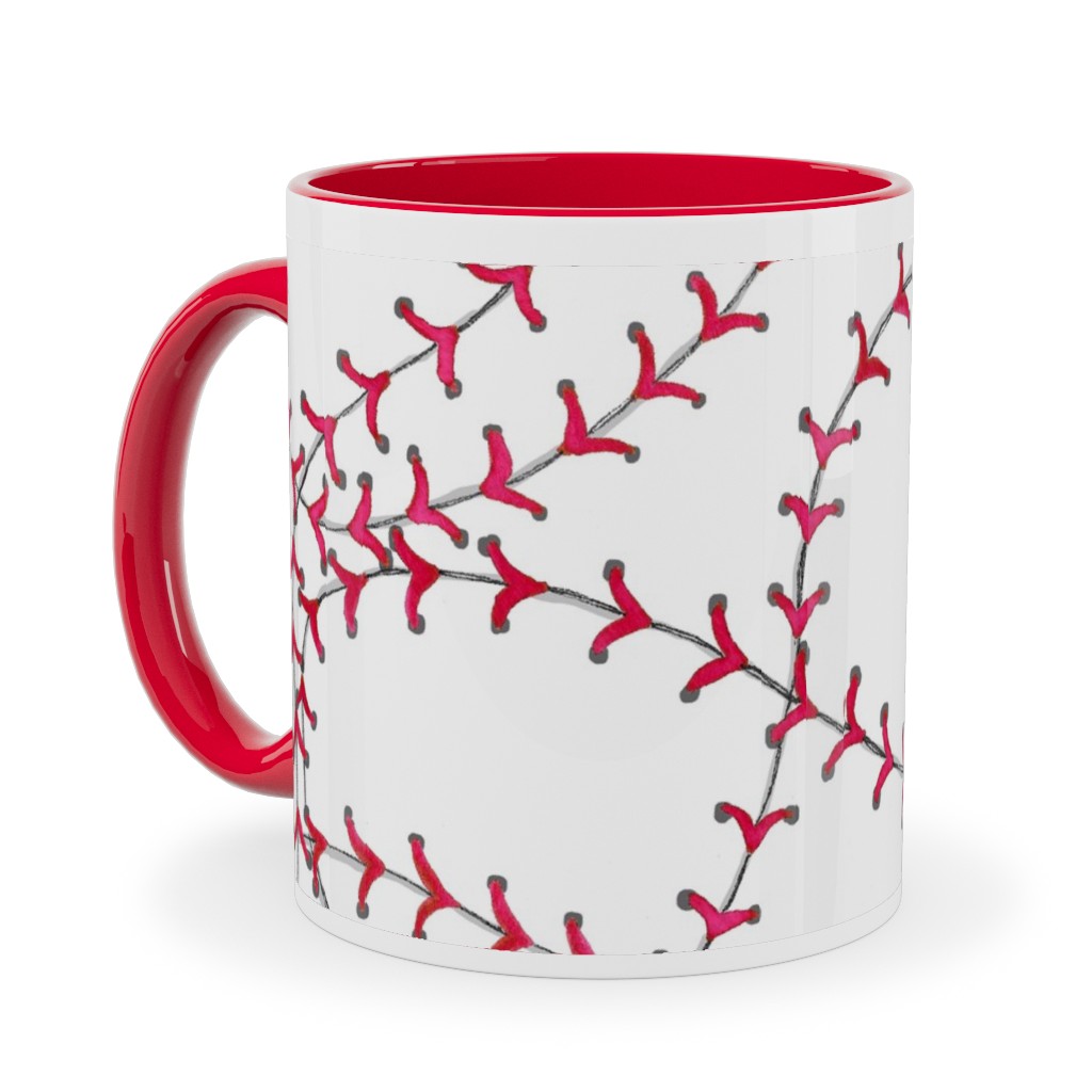 Baseball Seams - White Ceramic Mug, Red, , 11oz, Red, Red