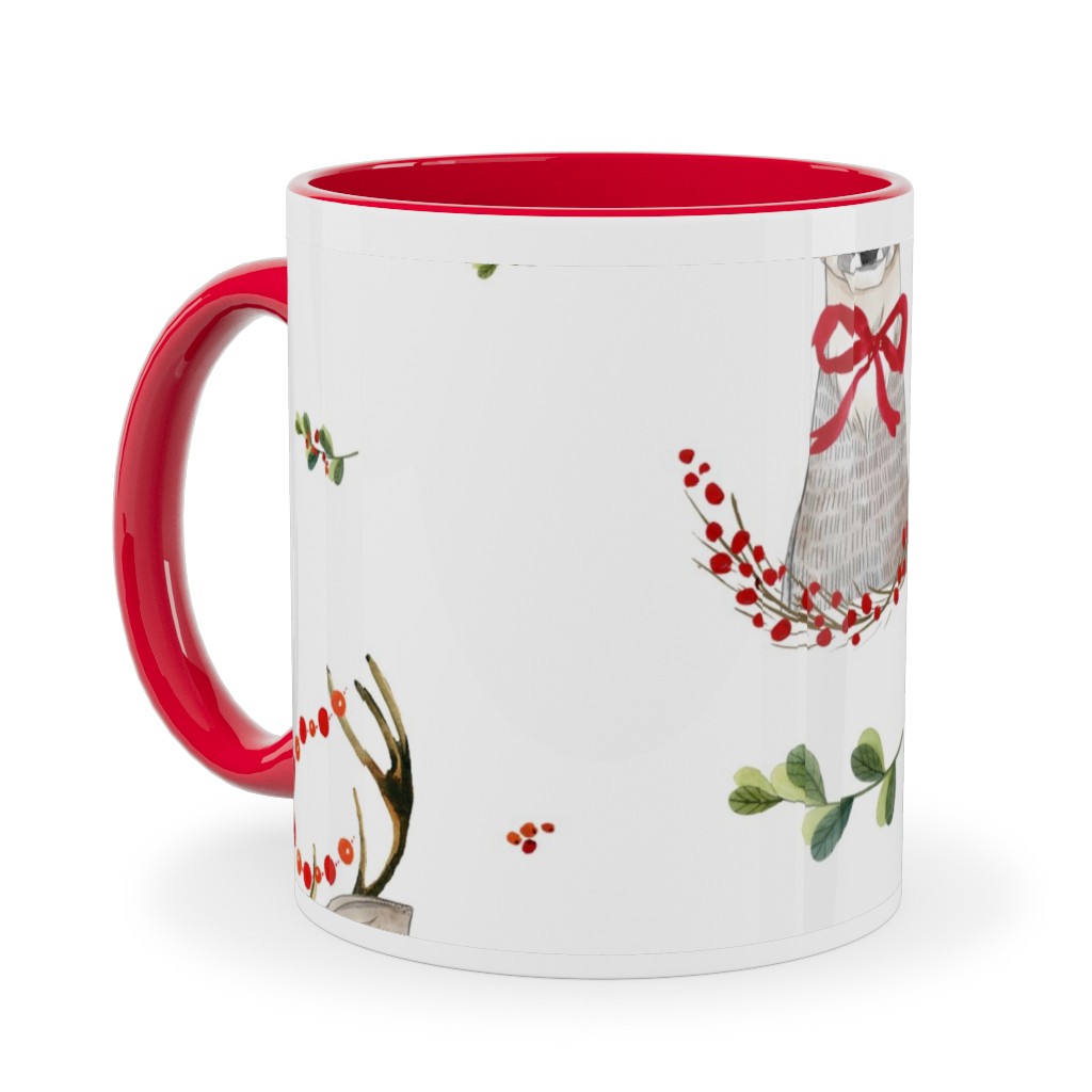 Holiday Fancy Deer With Holly Ceramic Mug, Red, , 11oz, Multicolor