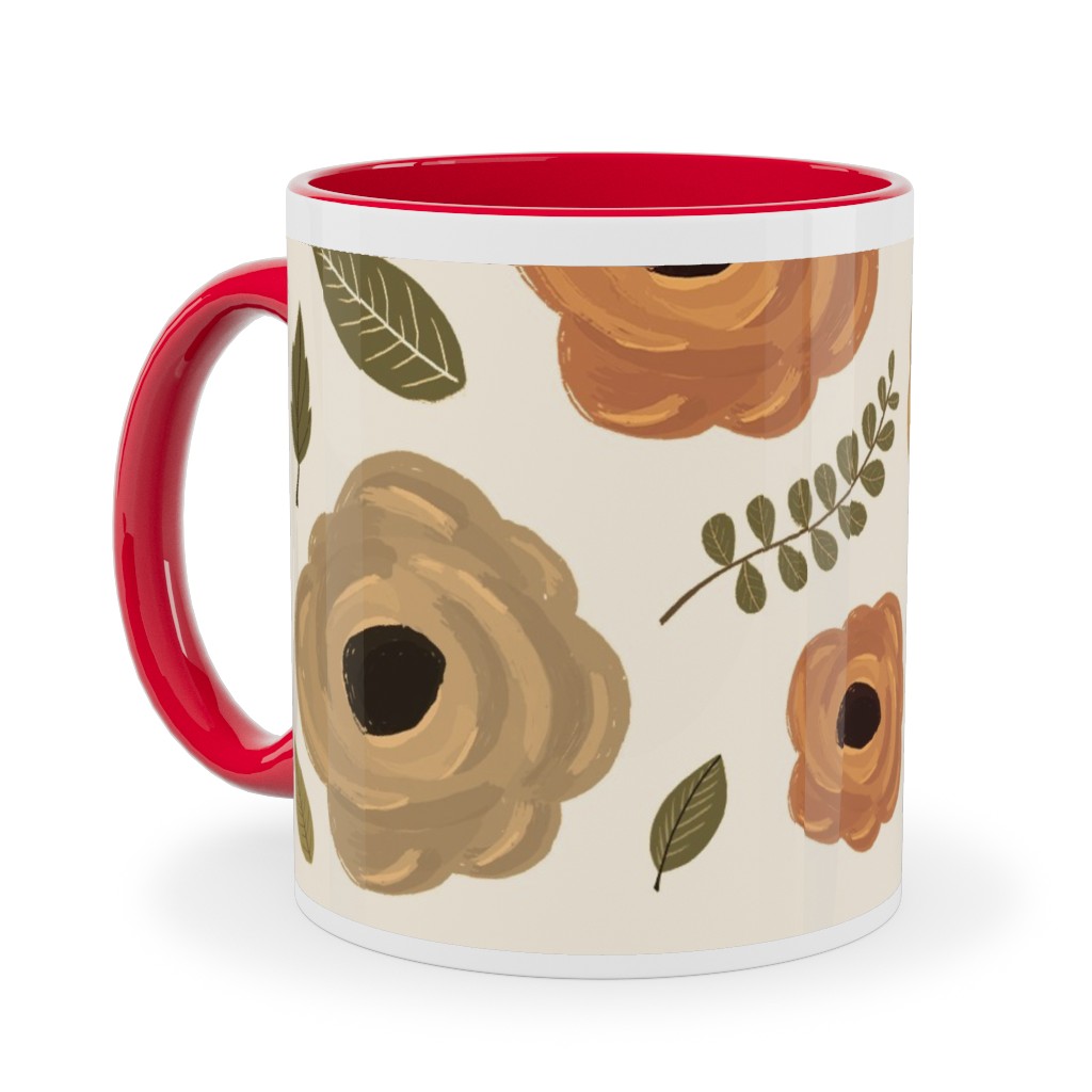 Fall Flowers - Light Ceramic Mug, Red,  , 11oz, Multicolor