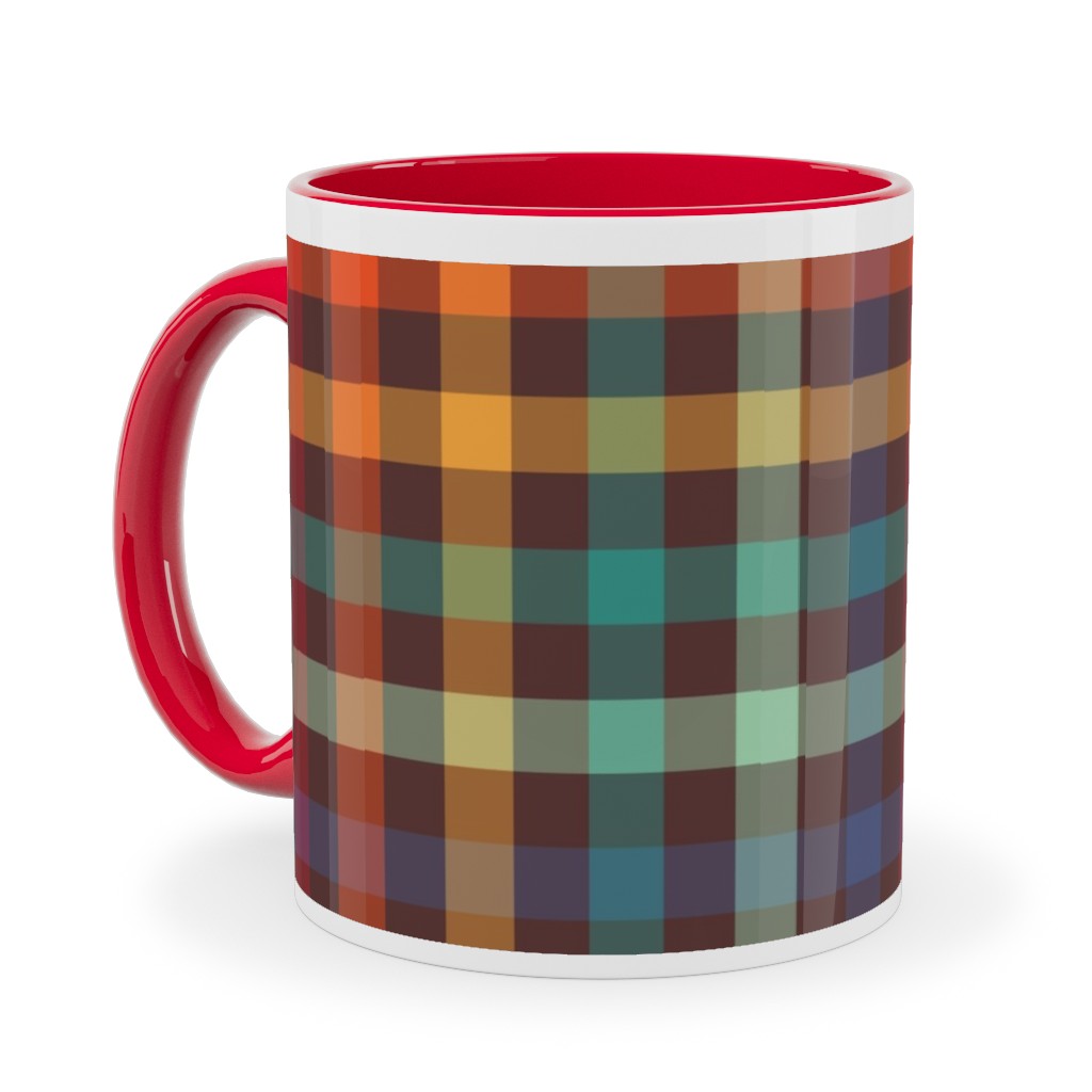 Retro Rainbow Plaid Ceramic Mug, Red, , 11oz, Multicolor
