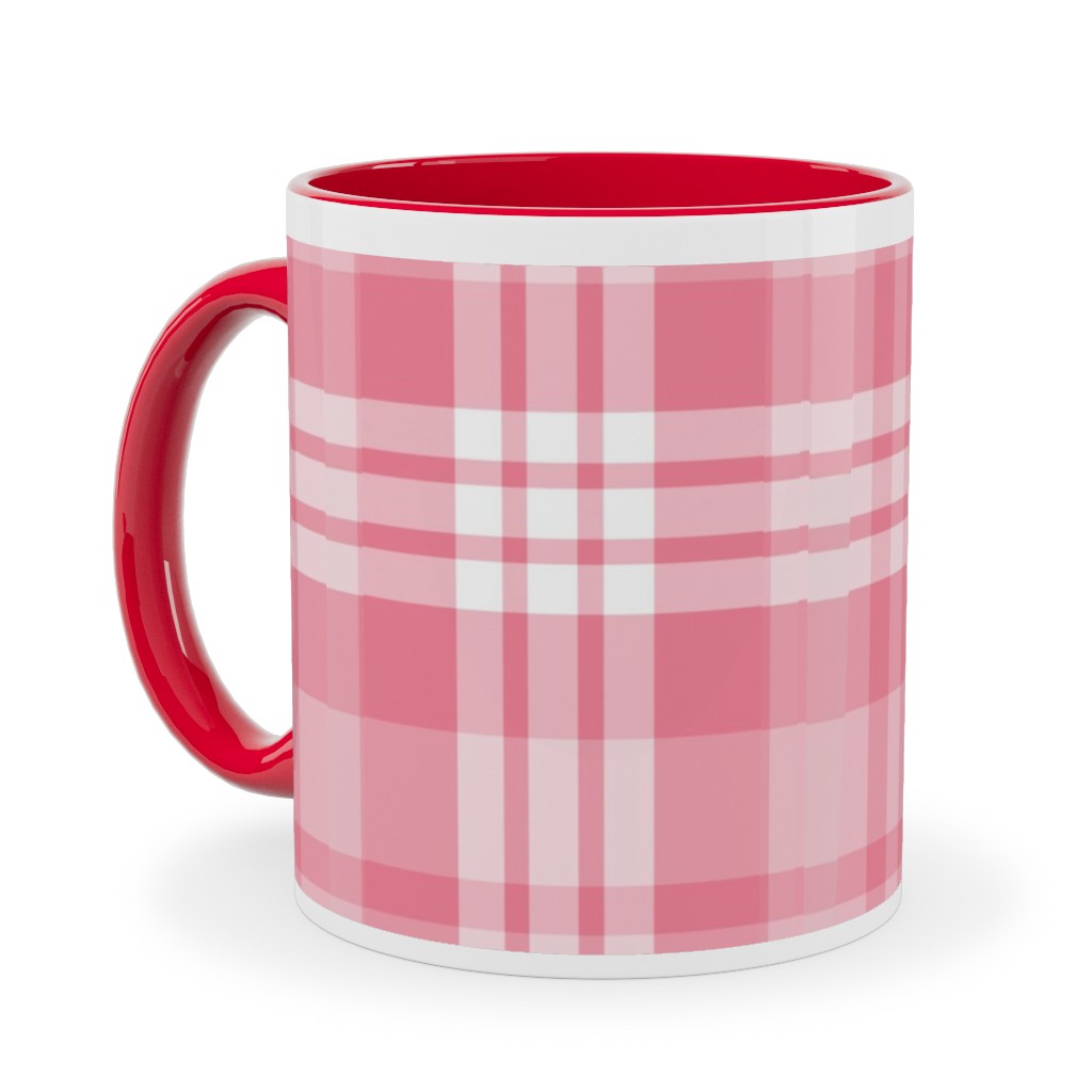 Plaid Pattern Ceramic Mug, Red, , 11oz, Pink, Penelope