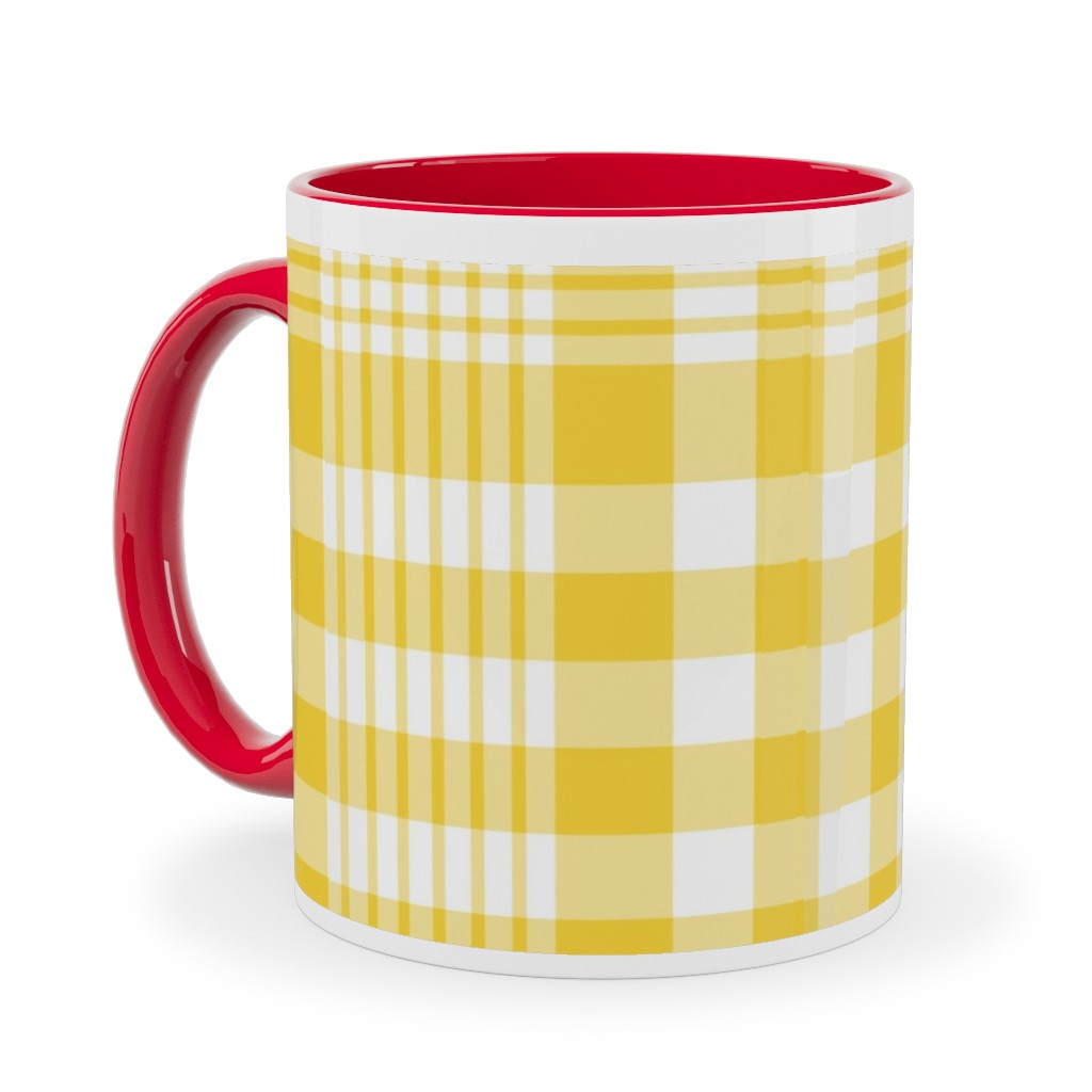 Plaid Pattern Ceramic Mug, Red, , 11oz, Yellow, Sunshine
